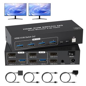 4K HDMI KVM Switch 2 Monitors 2 Computers 4K@60Hz